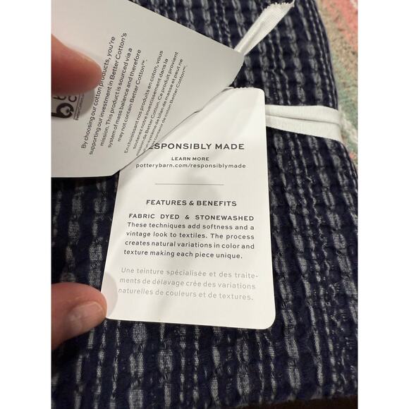 Pottery Barn Honeycomb King Sham – Navy – 100% Cotton Percale – New With Tags - Picture 4 of 6